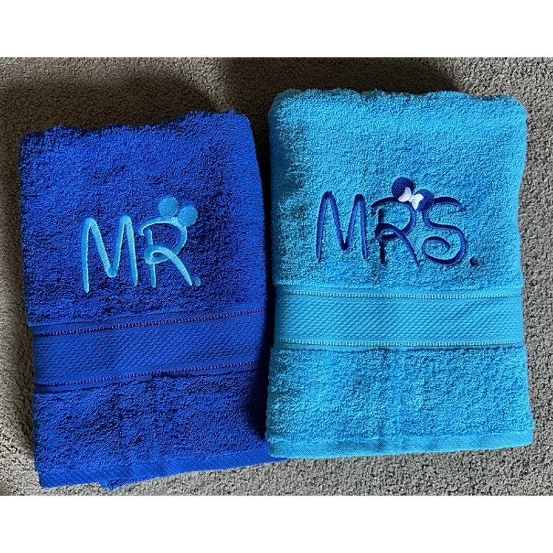 Mr. és Mrs. páros törölköző - türkiz kék