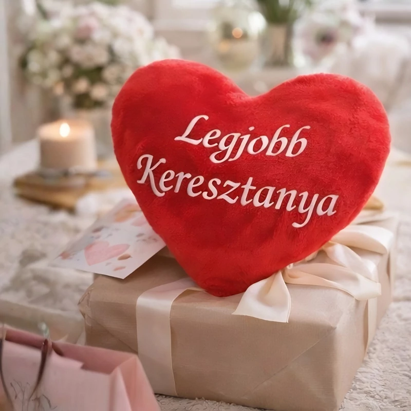 Hímzett szív párna -Legjobb Keresztanya