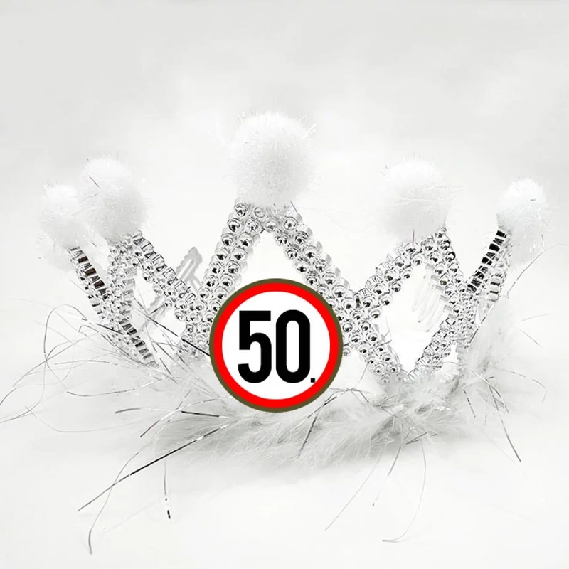 50 Karikás - Tiara - Fehér - Ajándék 50. Szülinapra - Születésnapi Party Kellék