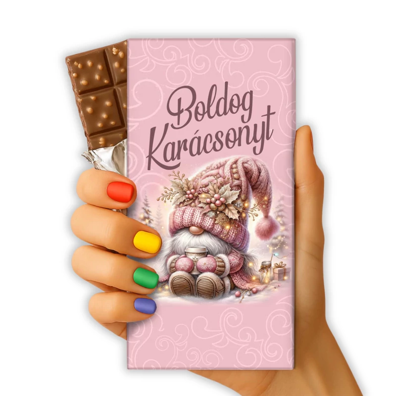 Karácsonyi csoki – Rózsaszín sapkás Manólánnyal, meghitt dizájnban.