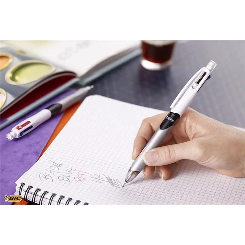 Golyóstoll, háromszínű, nyomósirónnal egyben, BIC "4 Colours" + grafitbél