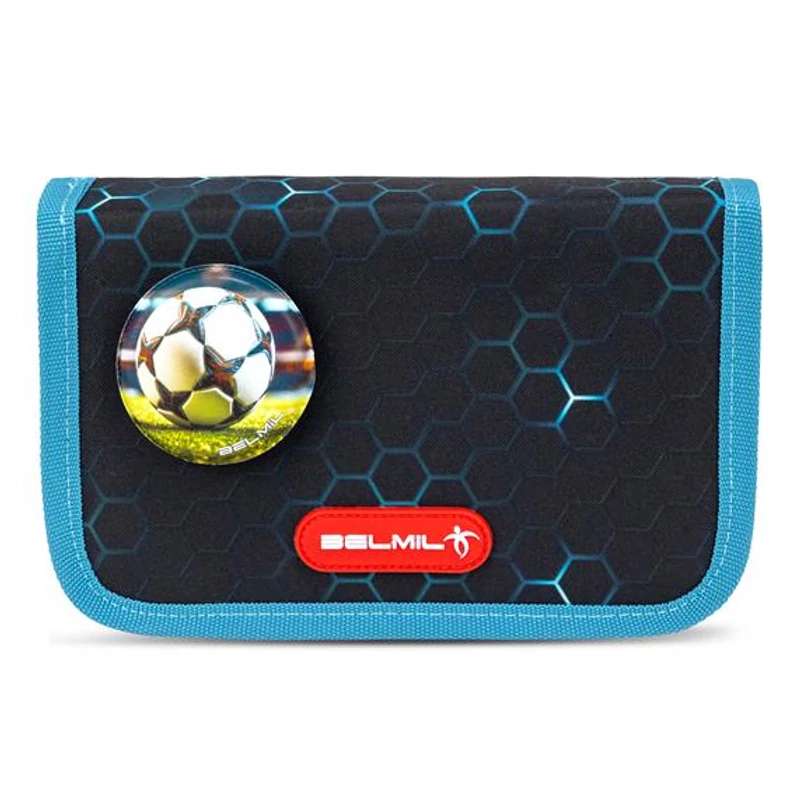 Tolltartó, klapnis, cipzáras, BELMIL "Kick the Ball", fekete- kék, foci
