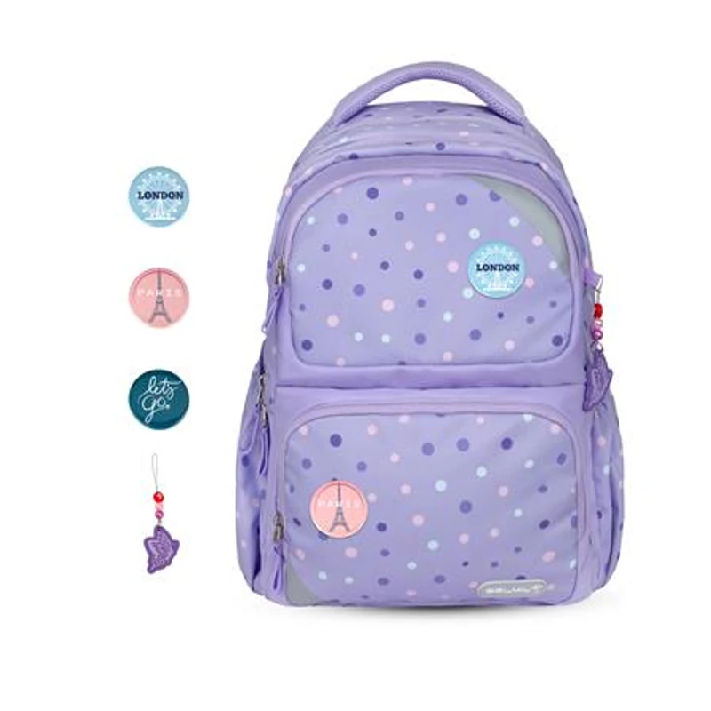 Iskolatáska, cipzáras, BELMIL "Maxi Pack Purple Dots", lila pöttyös