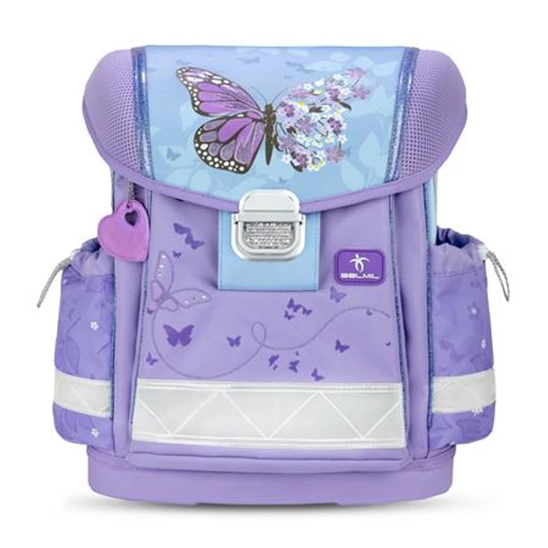 Iskolatáska, fémcsat, BELMIL "Classy Purple Blue Butterfly", pillangó