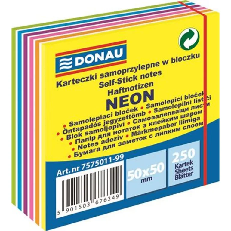 Öntapadó jegyzettömb, 50x50mm,250 lap, DONAU, fehér és neon színek