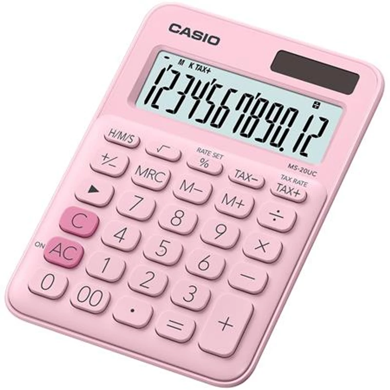 Számológép, asztali, 12 számjegy, CASIO, „MS 20 UC” rózsaszín
