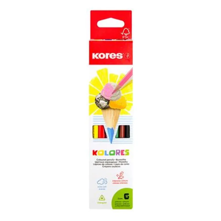 Színes ceruza készlet, háromszögletű, KORES „Triangular”, 6 különböző szín