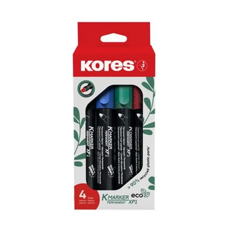 Alkoholos marker készlet, 3 mm, kúpos, KORES "ECO K-Marker XP1", 4 különböző szín