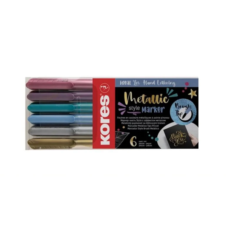 Ecsetirón készlet, KORES "Metallic Style", 6 metál szín