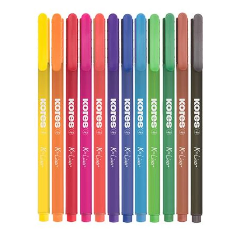 Tűfilc készlet, 0,4 mm, KORES "K-Liner", 12 különböző szín,Tűfilc készlet, 0,4 mm, KORES "K-Liner", 12 különböző szín