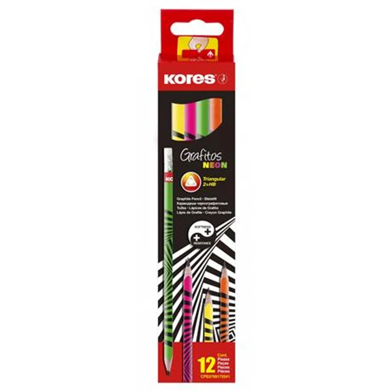 Grafitceruza radírral, HB, háromszögletű, KORES "Neon",Grafitceruza radírral, HB, háromszögletű, KORES "Neon"