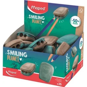 Hegyező display, kétlyukú, tartályos, műanyag, FSC, MAPED "Smiling Planet"