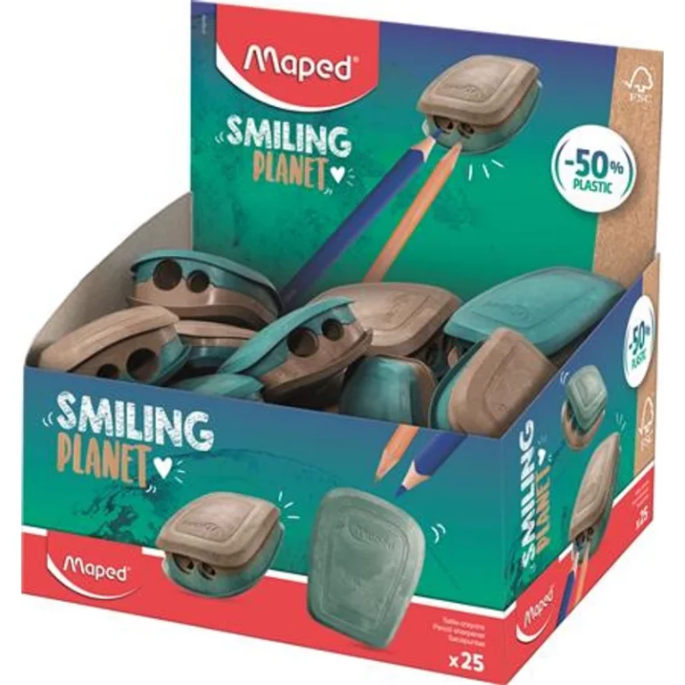 Hegyező display, kétlyukú, tartályos, műanyag, FSC, MAPED "Smiling Planet"