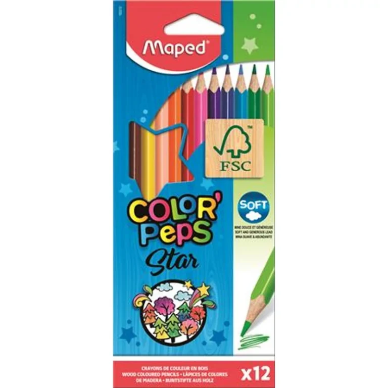 Színes ceruza készlet, háromszögletű, MAPED „Color`Peps Star”, 12 különböző szín