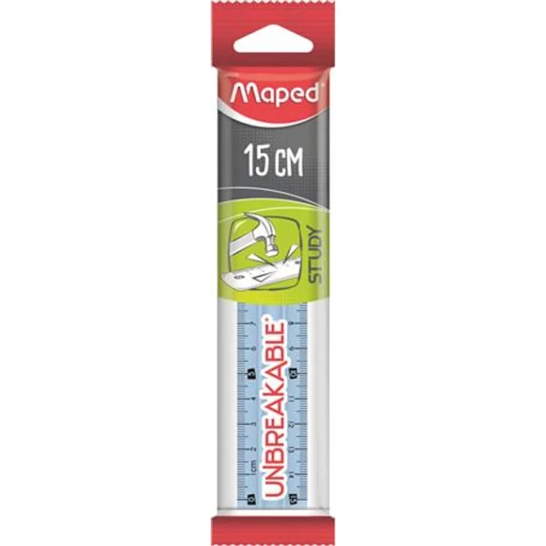 Vonalzó, műanyag, törhetetlen, 15 cm, MAPED „Study Unbreakable”, vegyes színek