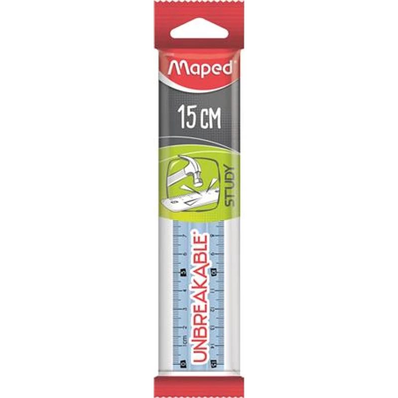 Vonalzó, műanyag, törhetetlen, 15 cm, MAPED „Study Unbreakable”, vegyes színek