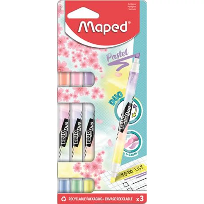 Szövegkiemelő készlet, 1-5 mm, kétvégű, MAPED "Fluo Peps Duo", 6 különböző pasztell szín
