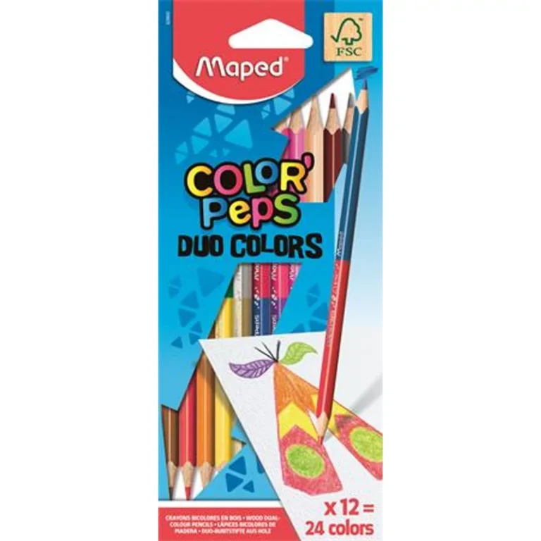 Színes ceruza készlet, kétvégű, háromszögletű, MAPED „Color`Peps Duo”, 24 különböző szín