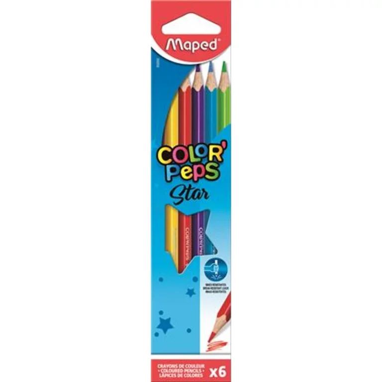 Színes ceruza készlet, háromszögletű, MAPED „Color`Peps Star”, 6 különböző szín