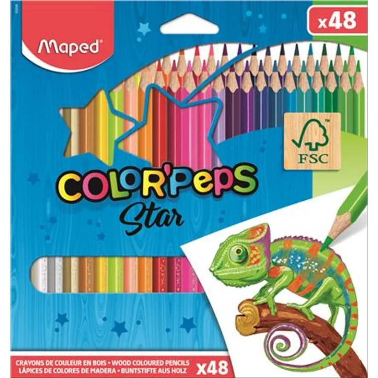 Színes ceruza készlet, háromszögletű, MAPED „Color`Peps Star”, 48 különböző szín