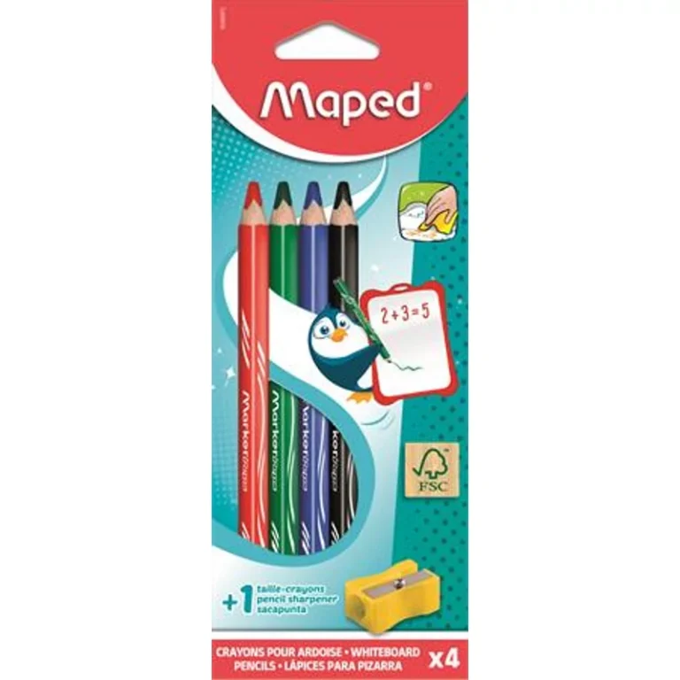 Táblaceruza készlet, fehértáblához, MAPED, 4 féle szín, hegyezővel