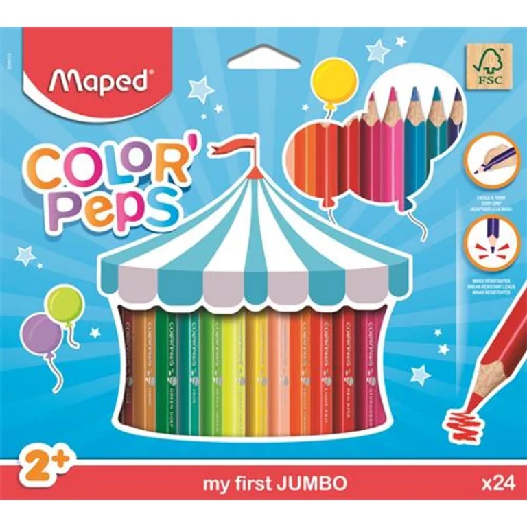 Színes ceruza készlet, háromszögletű, vastag, MAPED „Jumbo”, 24 különböző szín