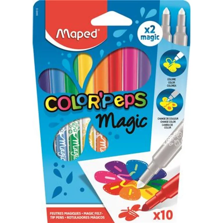 Filctoll készlet, 3,6 mm, MAPED „Color`Peps Magic”, 8 + 2 különböző szín