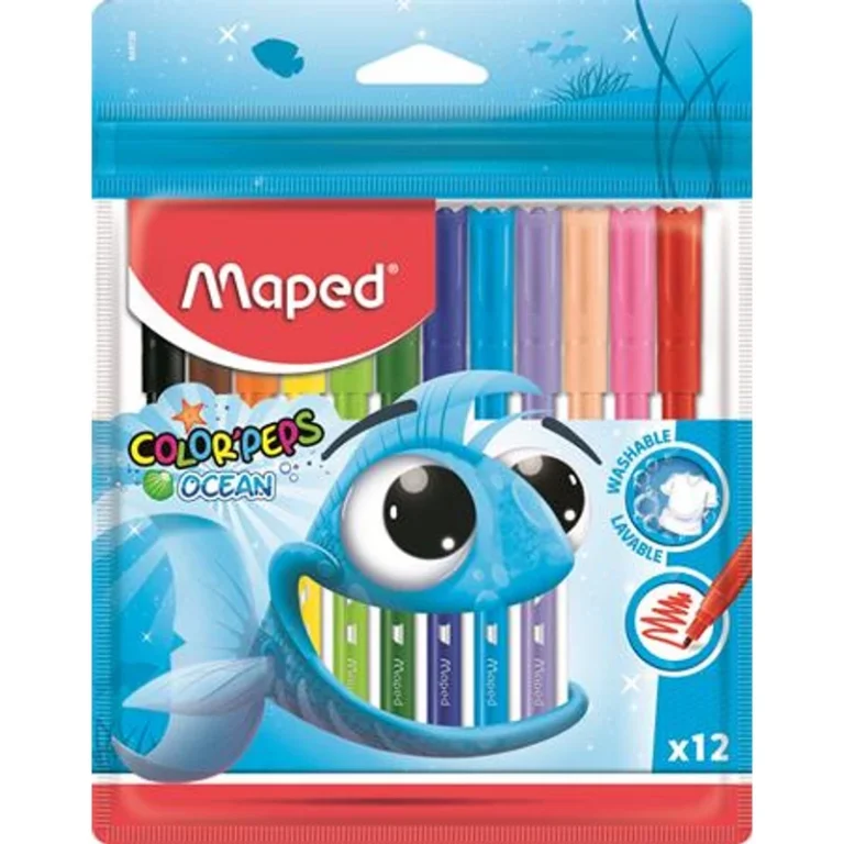Filctoll készlet, 2 mm, kimosható, MAPED „Color`Peps Ocean”, 12 különböző szín