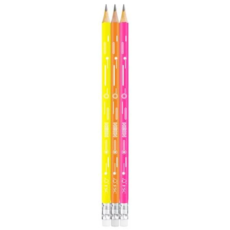Grafitceruza radírral, HB, háromszögletű, MAPED "Black`Peps Neon", vegyes színek