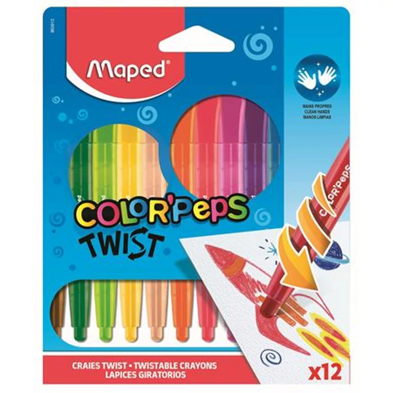 Zsírkréta, kitekerhető, MAPED „Color`Peps”, 12 különböző szín