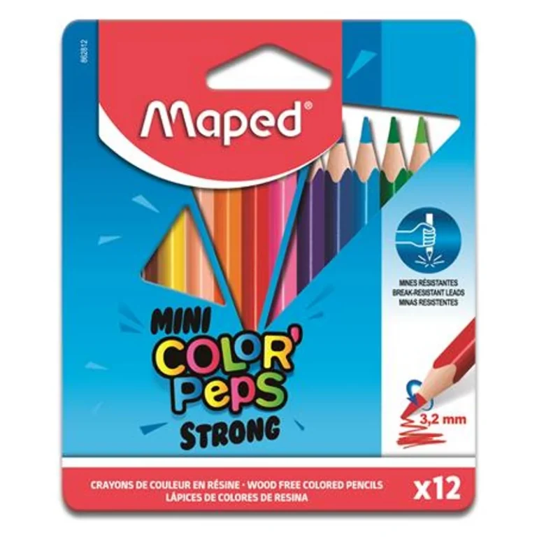 Színes ceruza készlet, háromszögletű, MAPED "Mini Color`Peps Strong", 12 különböző szín