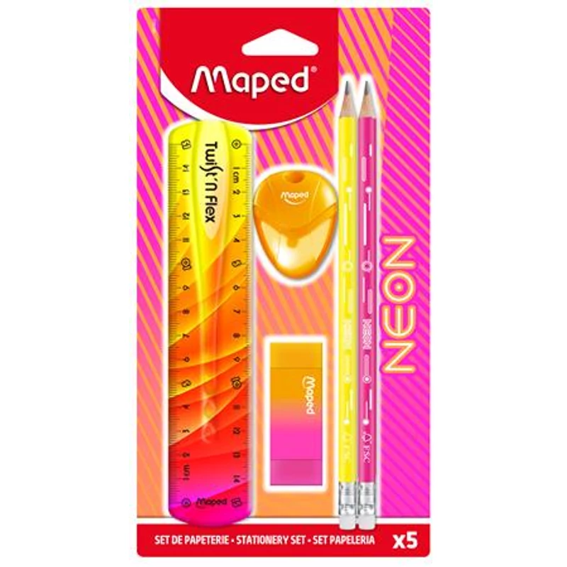 Írószer készlet, 5 darabos, MAPED "Neon"