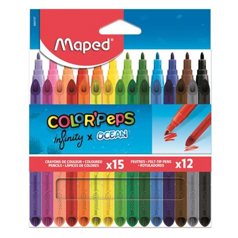 Színes ceruza és filctoll készlet, MAPED "Color`Peps INFINITY", 15 + 12 különböző szín
