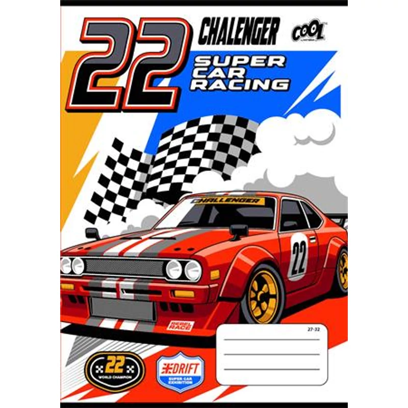Füzet, tűzött, A5, kockás, 32 lap, COOL BY VICTORIA "Race cars", "27-32"