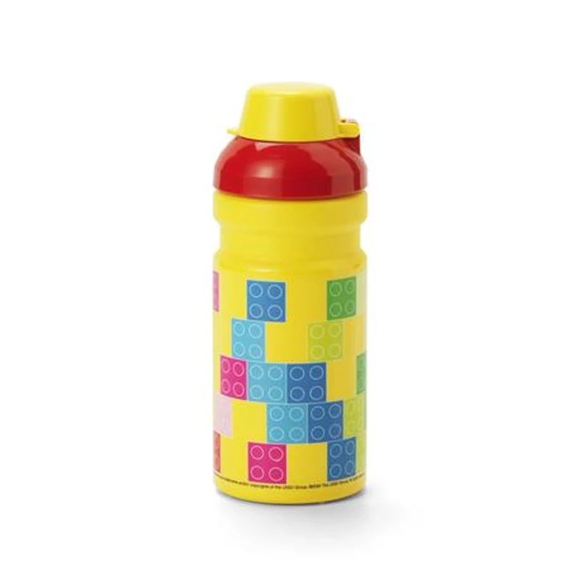 Kulacs, 390 ml, LEGO "Brick", sárga-piros-mintás