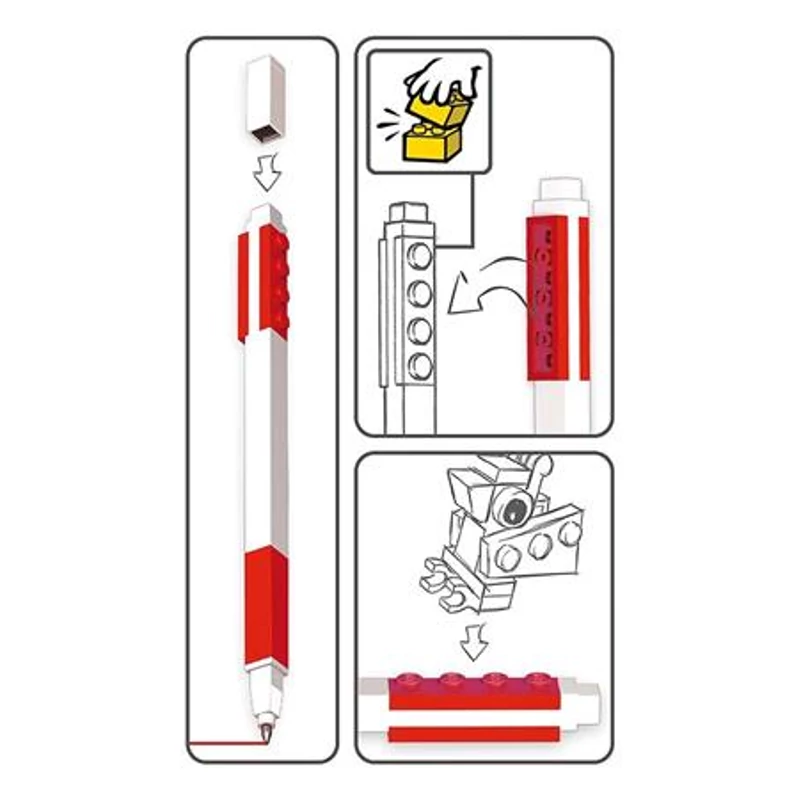 Zseléstoll, 0,7 mm, kupakos, mini figurával, LEGO, piros,Zseléstoll, 0,7 mm, kupakos, mini figurával, LEGO, piros