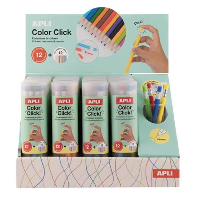 Színes töltőceruza készlet, display, APLI "Color Click", 12 különböző szín, 12 készlet / display