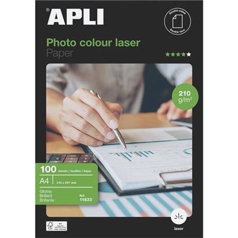 Fotópapír, lézer, A4, 210 g, fényes, kétoldalas, APLI „Premium Laser”
