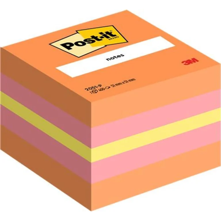 Öntapadó jegyzettömb, 51×51 mm, 400 lap, 3M POSTIT, pink