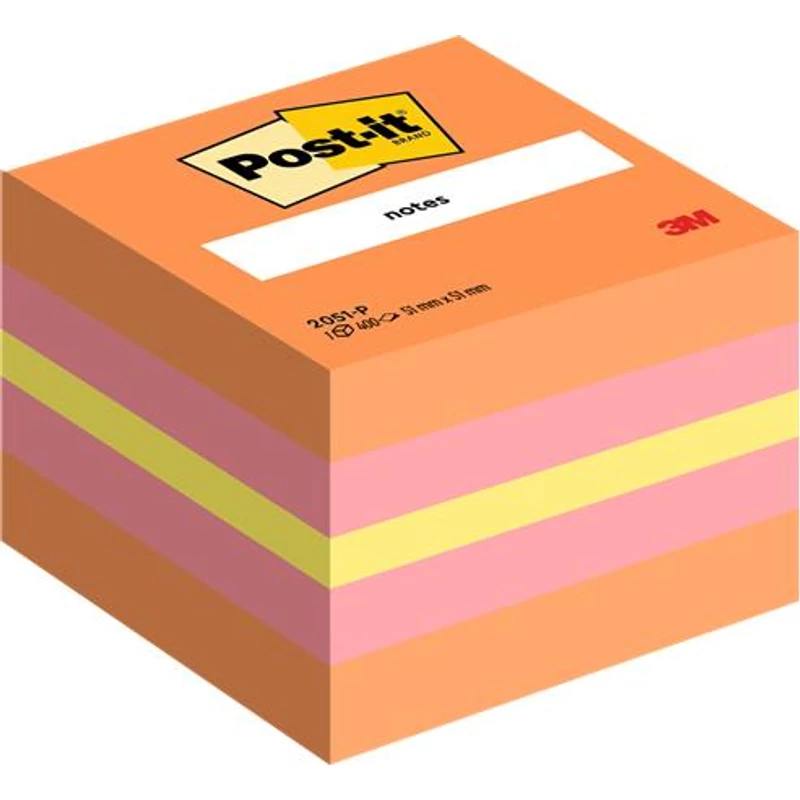 Öntapadó jegyzettömb, 51×51 mm, 400 lap, 3M POSTIT, pink