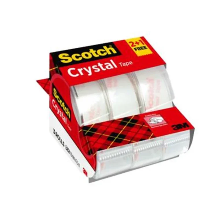Ragasztószalag adagolón, kézi, 19 mm x 7,5 m, 3M SCOTCH „Crystal”, 2 + 1 akció