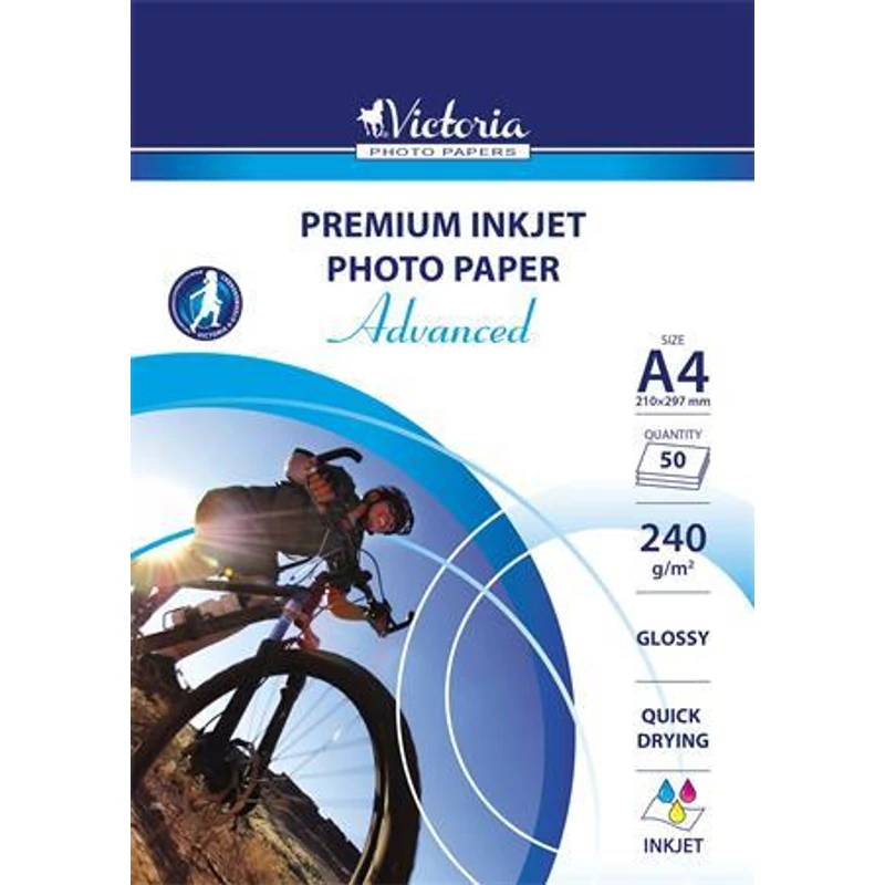 Fotópapír, tintasugaras, A4, 240 g, fényes, VICTORIA PAPER „Advanced”