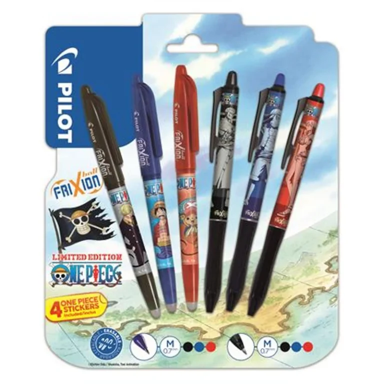 Rollertoll készlet, 0,35 mm, nyomógombos, PILOT "Frixion Ball" / "Frixion Ball Plus", 3különböző szín + One Piece matrica