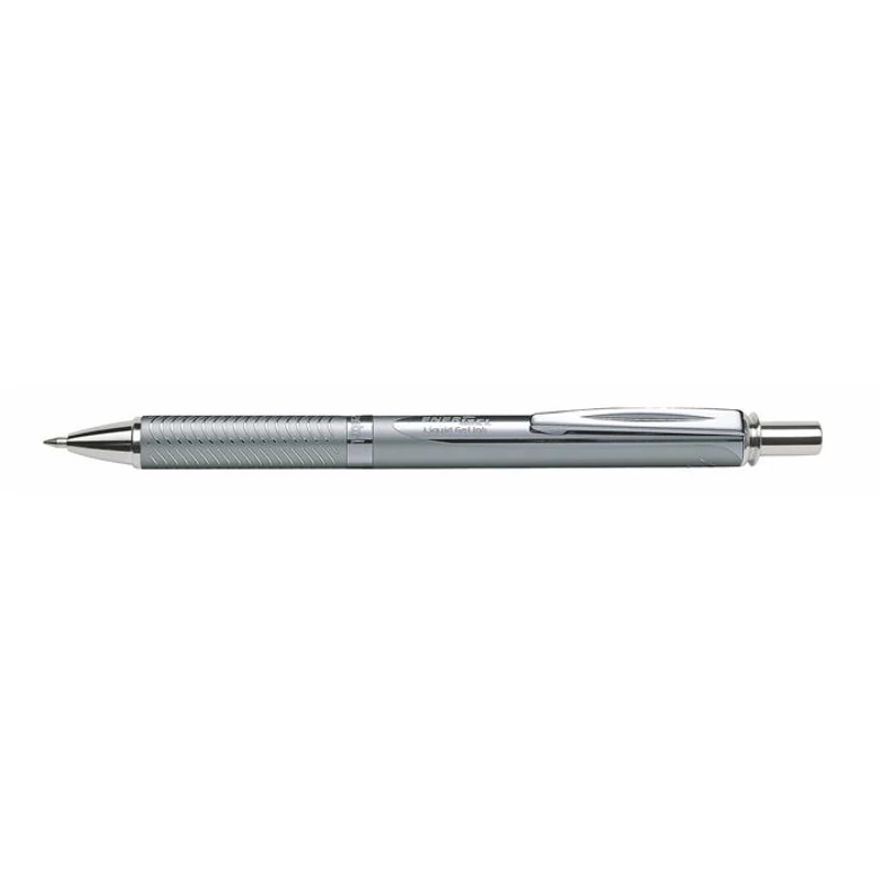 Zseléstoll, 0,35 mm, nyomógombos, ezüst tolltest, PENTEL "EnerGel BL-407" kék