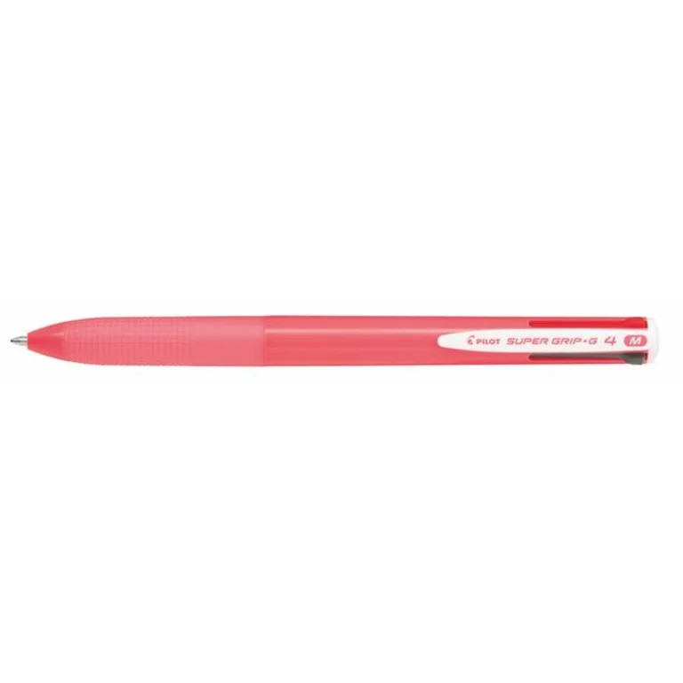 Golyóstoll, 0,27 mm, nyomógombos, rózsaszín tolltest, PILOT "Super Grip G", négyszínű