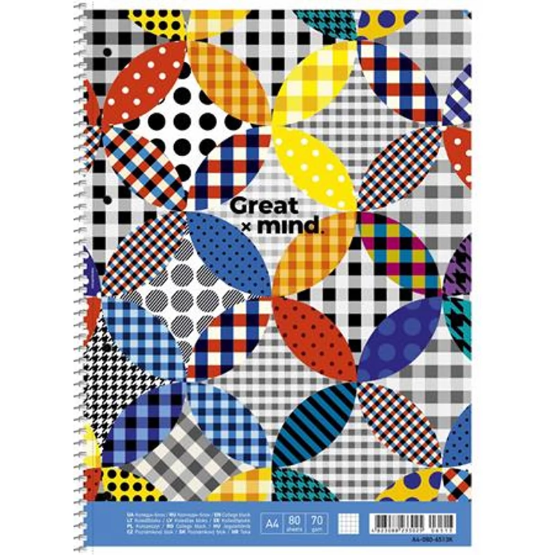Spirálfüzet, A4 + , kockás, 80 lap, SHKOLYARYK "Great Mind", vegyes