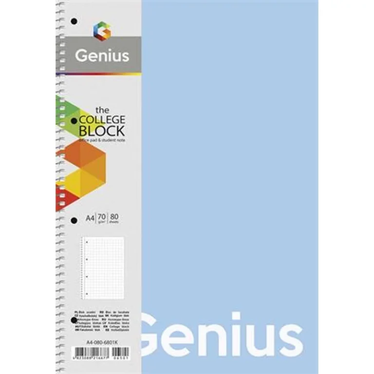 Spirálfüzet, A4, kockás, 80 lap, PP borító, SHKOLYARYK "Genius Pastel", vegyes