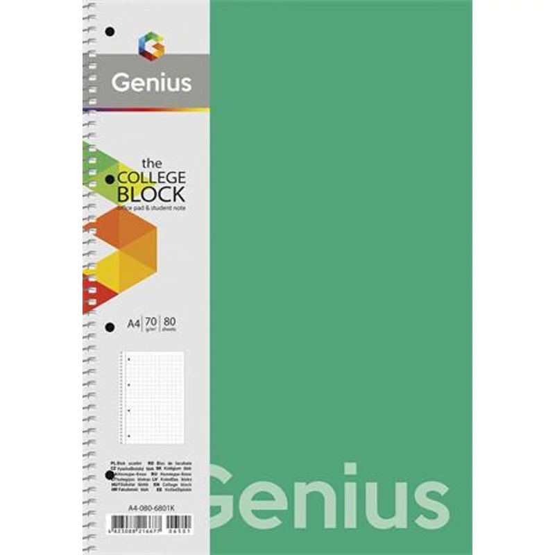 Spirálfüzet, A4, vonalas, 80 lap, PP borító, SHKOLYARYK "Genius", vegyes