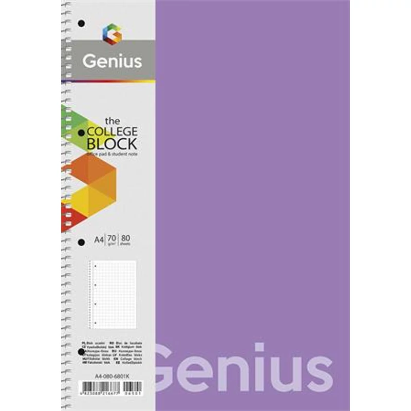 Spirálfüzet, A4, vonalas, 80 lap, PP borító, SHKOLYARYK "Genius", vegyes