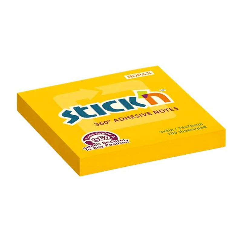 Öntapadó jegyzettömb, 76x76 mm, 100 lap, STICK N „360°, narancs